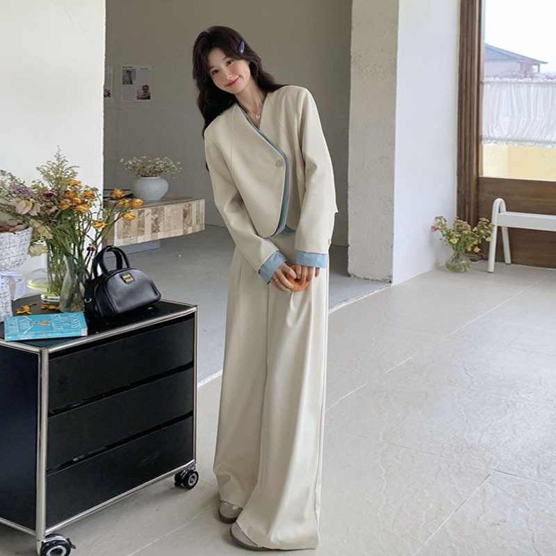 假两件西装阔腿裤套装女2025年新款两件套韩系休闲百搭ootd穿搭|undefined
