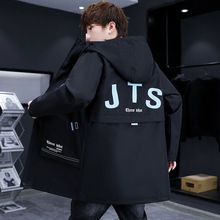 男士中长款风衣春秋季休闲薄款夹克加肥加大码青少年学生连帽外套