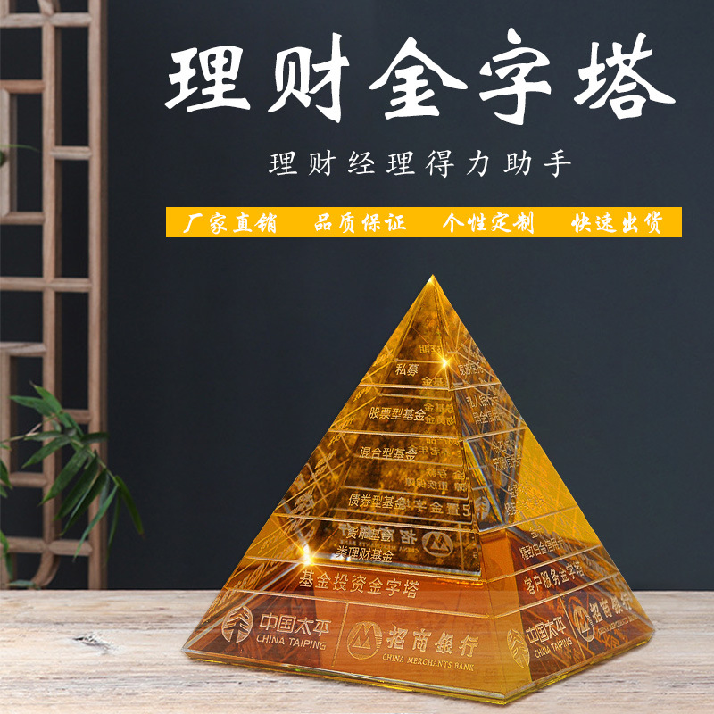 银行证券金字塔摆件 旋转水晶理财定投 资产配置展示模型-阿里巴巴