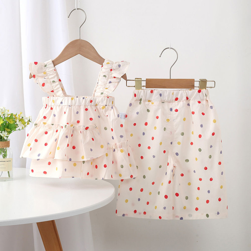 Infant Summer New Baby Girl Colorful Dot Casual Sling Split suit Two-piece Fresh Outgoing Clothes