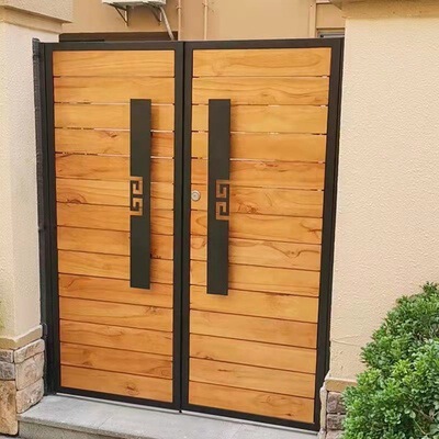 Modern Entrance Door, Garden Villa Gate, European-Style Wrought Iron Solid Wood Door, Stainless Steel Outdoor Courtyard Door, Aluminum Art Door