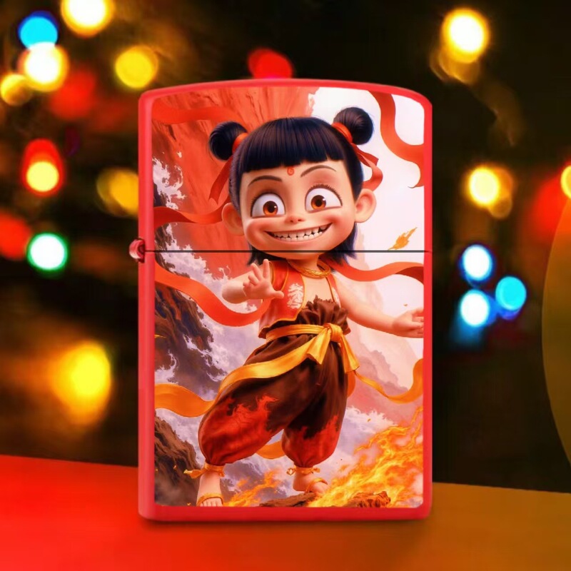 Nezha Devil Boy Sea Cartoon Lighter Kerosene Metal Pulley Internet Celebrator Cartoon Coal Oil Machine Metal Case Gift