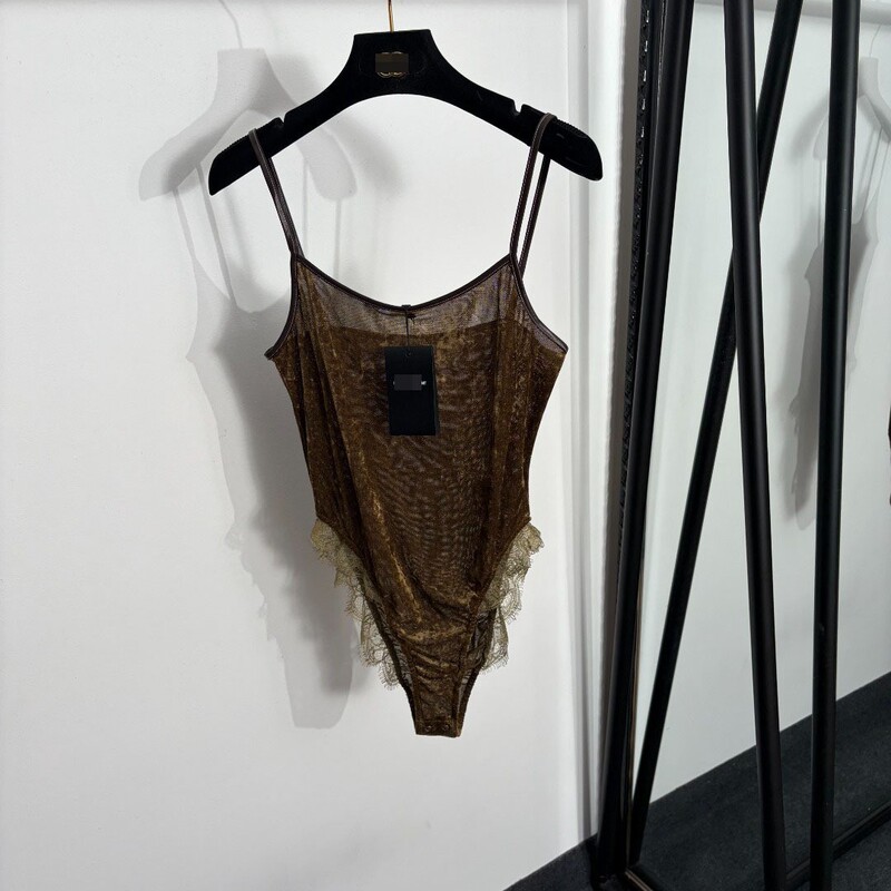 Nanyou High-End Foreign Trade Style New Lace-Trimmed High-Quality Gold Velvet Camisole Bodysuit