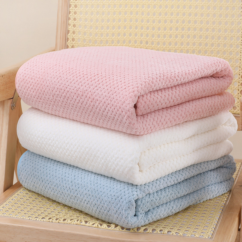 Coral Velvet Pineapple Grid Large Bath Towel Thickened 90*170 Adult Quick-Drying Water-Absorbent Swimming Beach Towel Gift Bath Towel