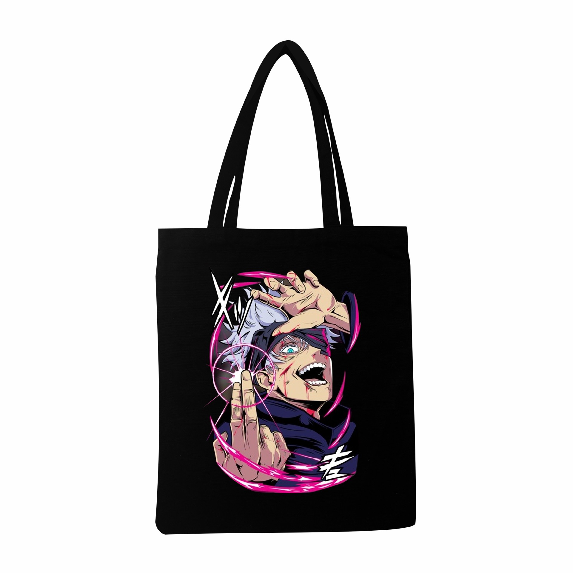 Bolso de lona con estampado de trébol de cuatro hojas negro Bolso de hombro Harajuku Bolso de compras portátil para estudiantes