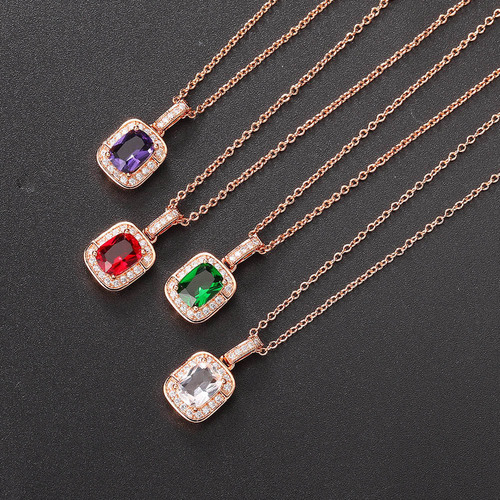 European and American Colored Zircon Engagement Jewelry Set Women's Square Earrings Pendant Necklace Adjustable Bracelet Cross-Border Wholesale