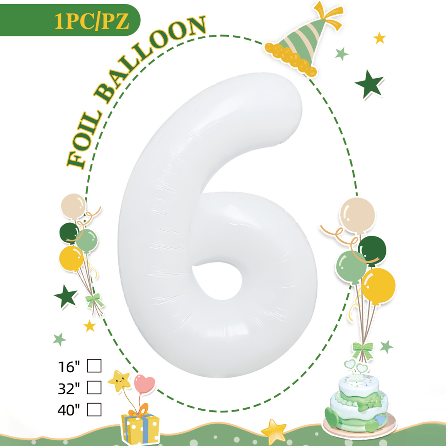 Embalaje de tarjeta de papel independiente digital de cumpleaños impreso en blanco de 32 pulgadas, decoración de fiesta de la versión estadounidense, película de aluminio, decoración de globos de papel de aluminio