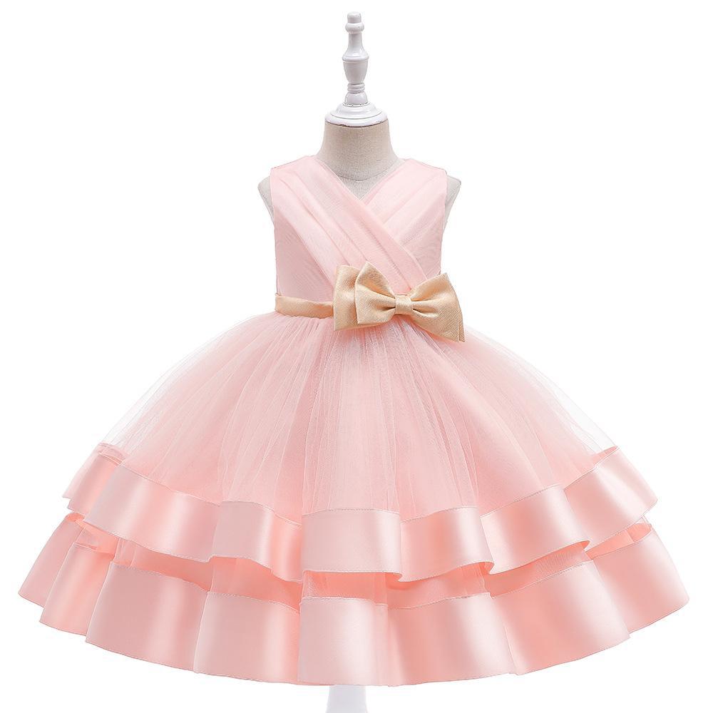 Vestido de niña de Amazon vestido de princesa de cumpleaños de estilo occidental vestido sin mangas Niña de las flores de los niños de la boda Vestido de gasa mullida