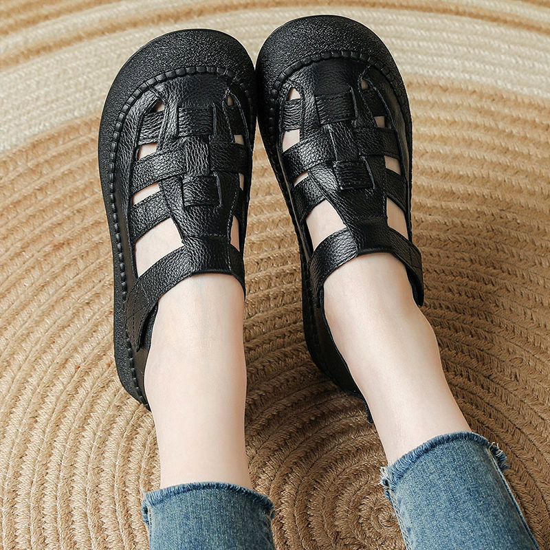 Листья из коровьей кожи летний новый ретро римский стиль сандалии кожаные дышащие нескользкие пожилой мамы обувь