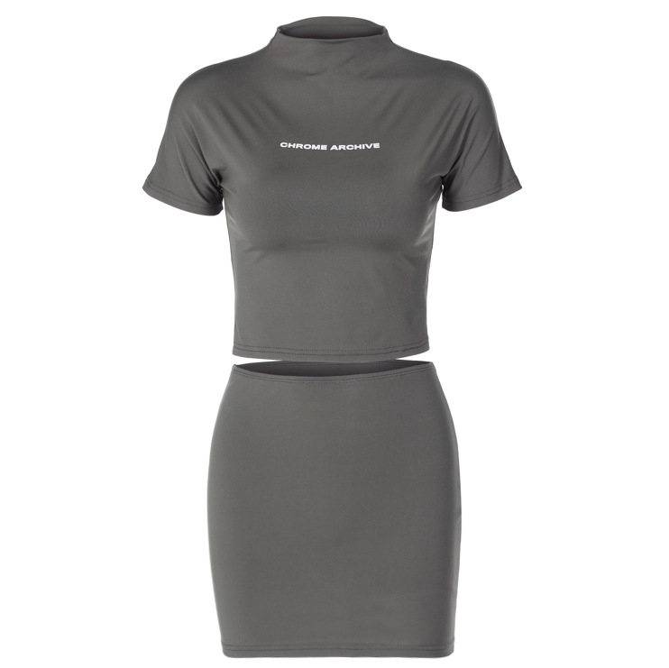 Set mezza gonna slim fit da donna alla moda 2023 nuova estate con stampa di lettere girocollo e top corto_voghion.com