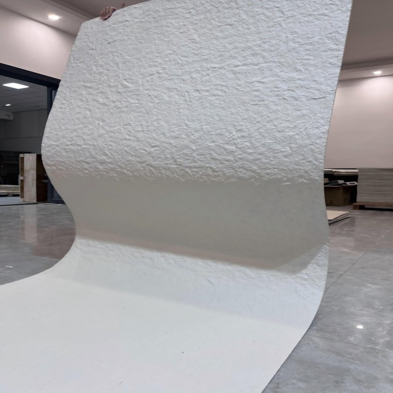 Tire de travertino blanco romano suave, porcelana suave, piedra blanda flexible, piedra de estrella y luna, piedra colateral, piedra en arrozal, patrón de tela, panel decorativo de piedra blanda