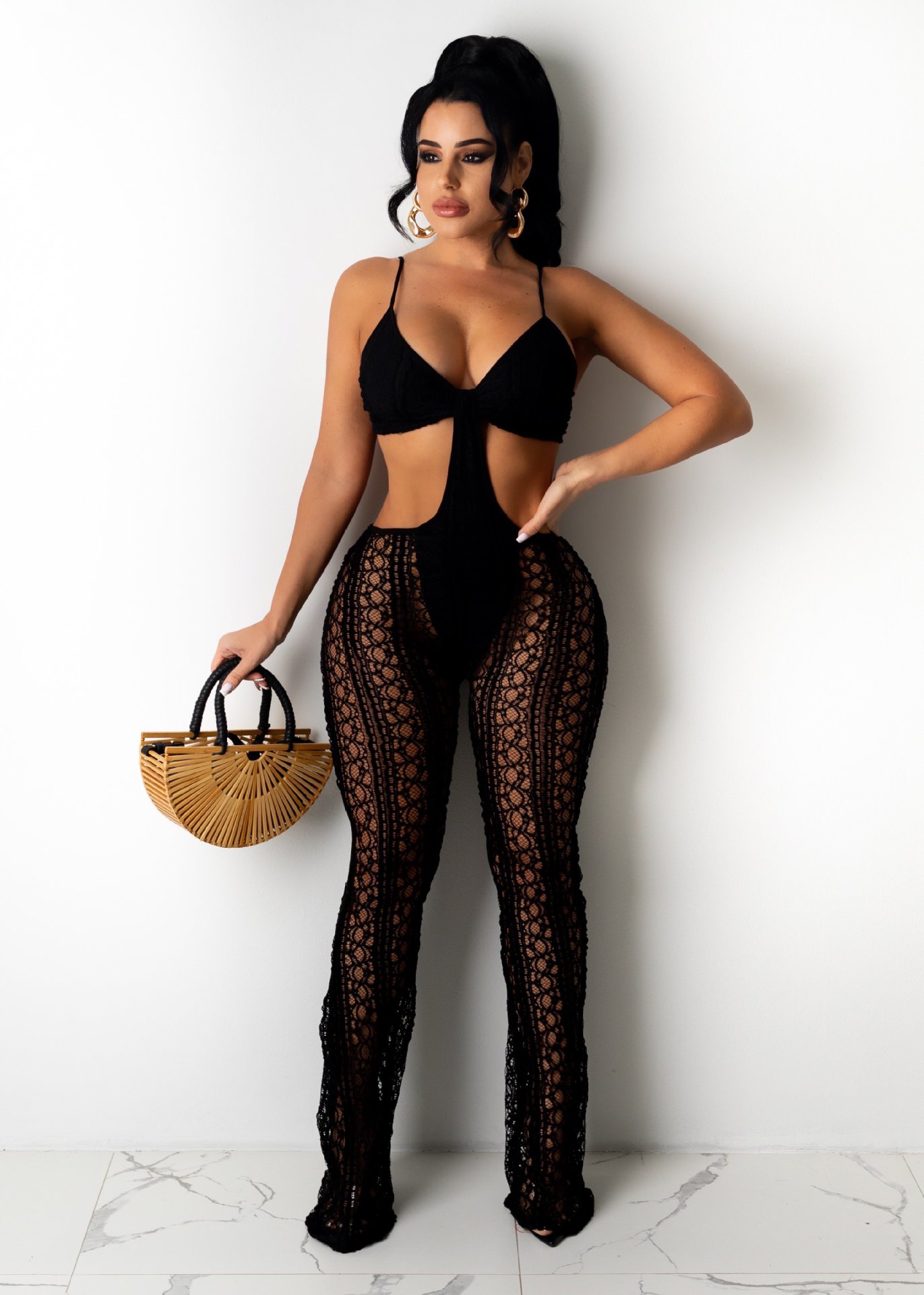 Lace Tube Top Suspender Jumpsuit NSTRS94581