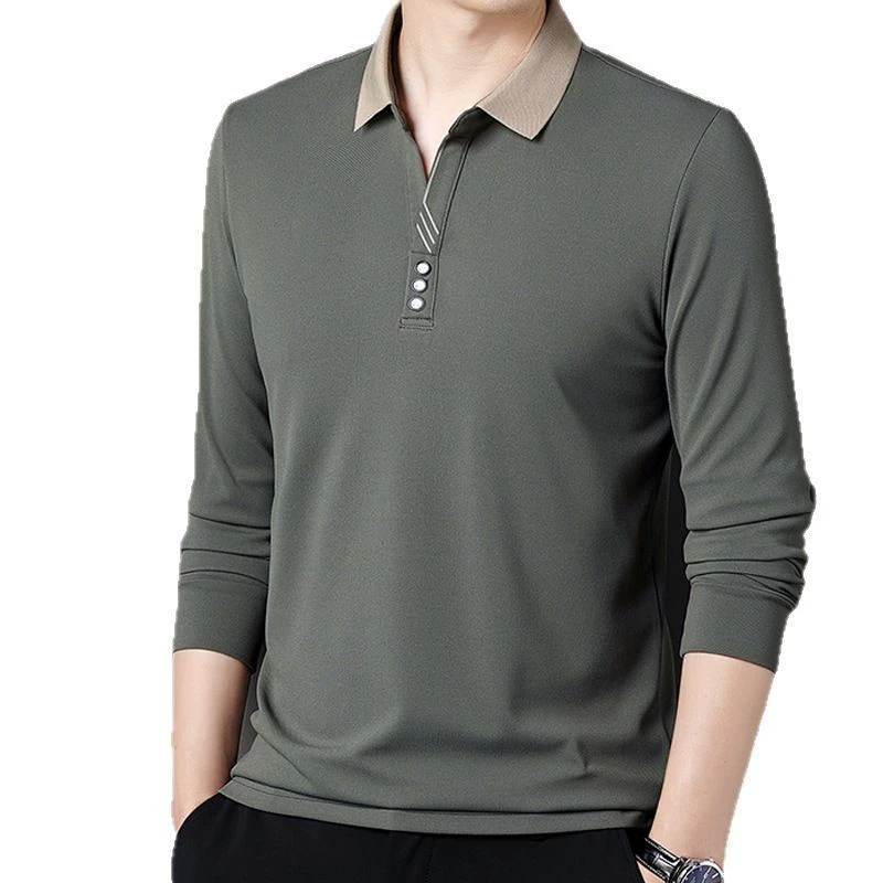 Средний и пожилой папа мужской костюм с длинными рукавами эластичная модная футболка с лацканом сплошной цвет повседневная рубашка поло свободный топ
