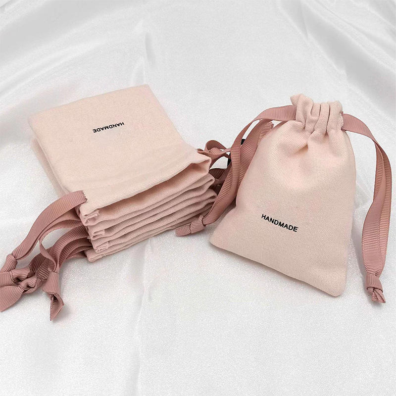 跨境新品粉色帆布束口袋抽绳帆布袋防尘棉布袋首饰收纳袋厂家直销