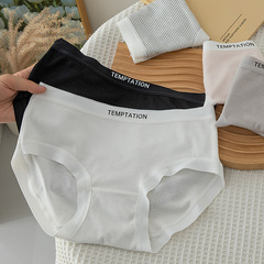 Japanese letters simple solid color underwear women's pure cotton antibacterial crotch mid-waist comfortable hip-covering girl's briefs