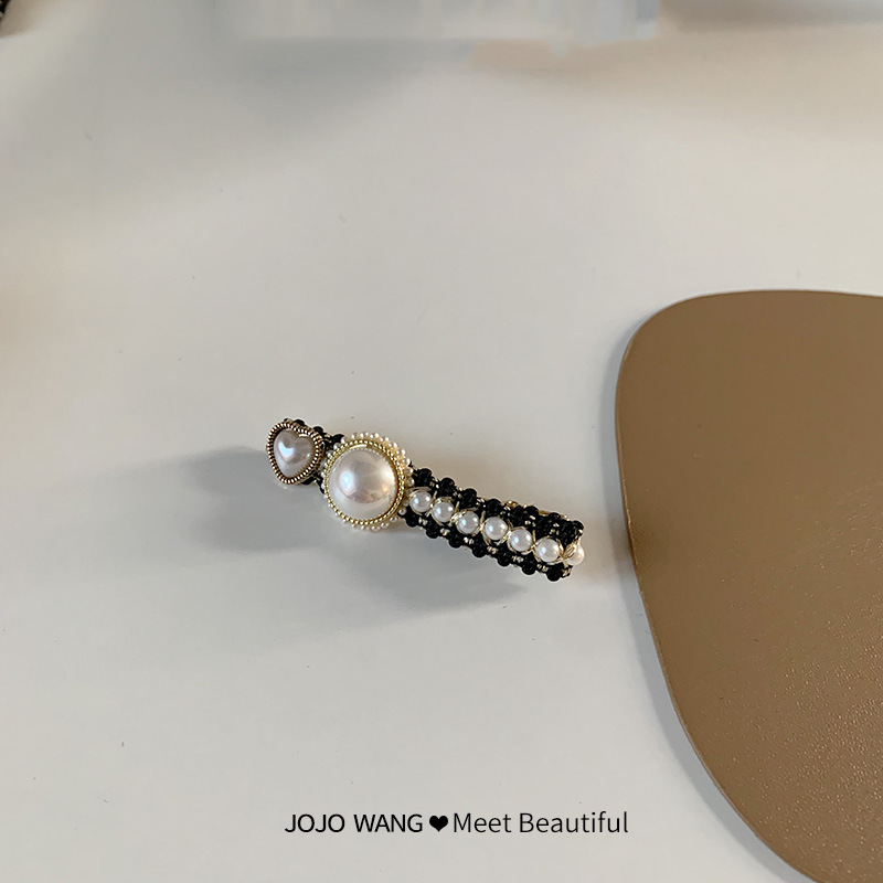 Grampo de cabelo de camélia humano flor rica preto e branco estilo perfumado BB clipe acessórios de cabelo coreanos grampo de cabelo lateral_voghion.com