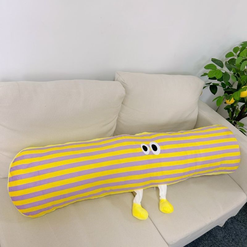 노란색과 보라색 줄무늬 긴 베개 90cm