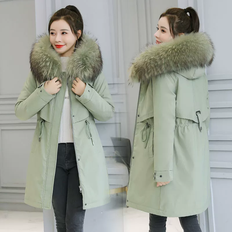 Winter long warm down jacket with down, mid-length