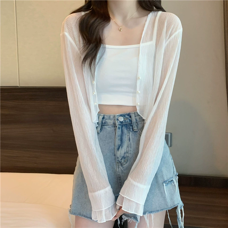 Свежий свитер кардиган куртка для женщин летом с подтяжкой юбкой блузка топ тонкий короткий внешний платок