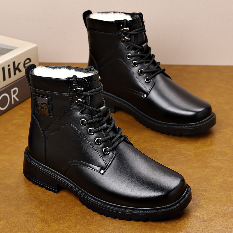 Men's Leather Martin Boots For Winter Warm Wool Lined Formal Shoes_voghion.com