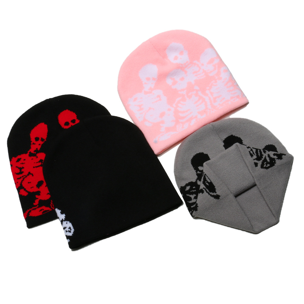 Halloween Festival Skull Pattern Men's Exaggerated Punk Streetwear Skull Skull Eaveless Wool Cap
