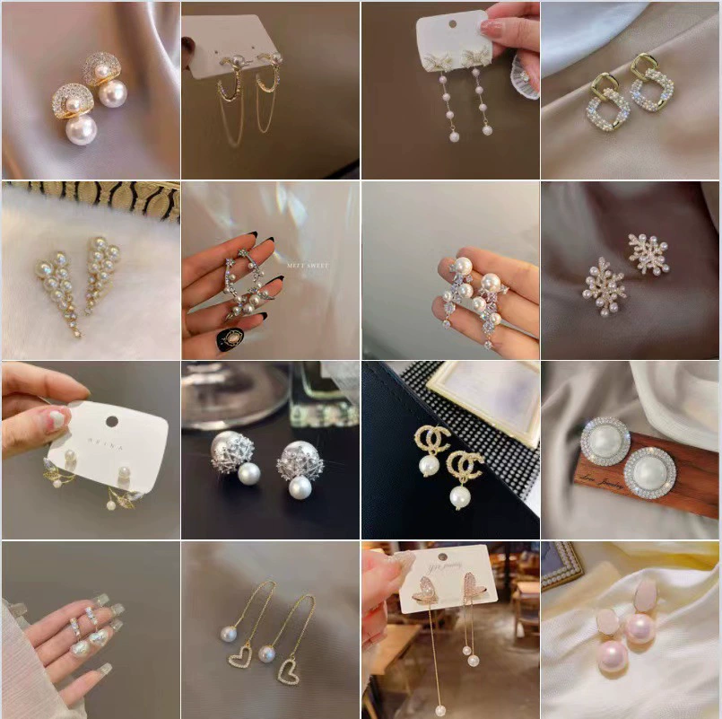 Silver needle, earrings from pearl, silver 925 sample, flowered, internet celebrity