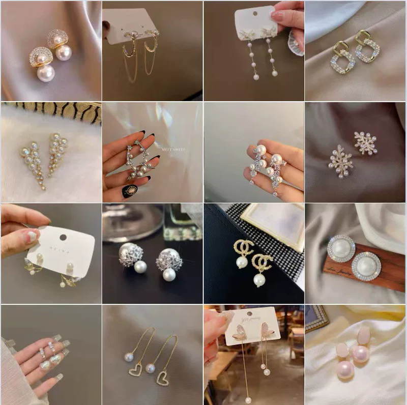 Silver needle, earrings from pearl, silver 925 sample, flowered, internet celebrity
