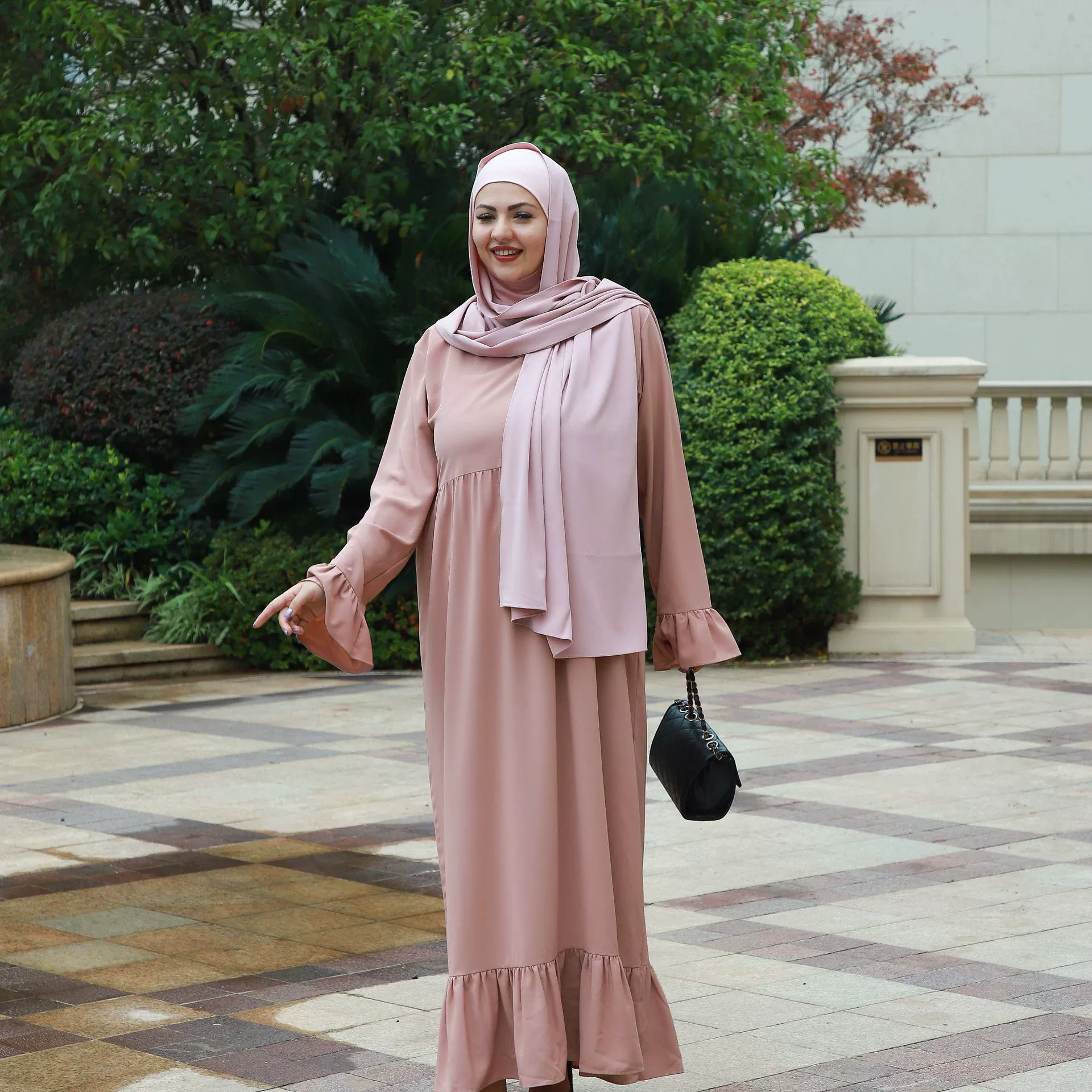 Набор платья осенью 2024 Pure Color Cross - border Clothing 2 предмета ABAYA хиджаб большого размера