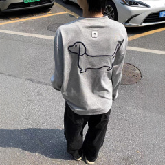 美式复古小狗刺绣T恤男女2025秋季新款宽松潮牌撞色情侣长袖上衣
