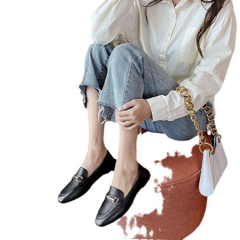 Zapatos de sol sol para mujeres 2024 nuevos zapatos de primavera Bean todos los tipos de estilo británico retro zapatos de cuero con un pie zapatos Lefour