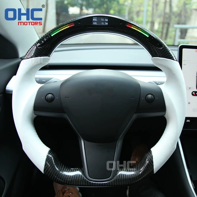 Suitable for Tesla Model 3 X Y Carbon Fiber Led Smart Screen Sports Racing Steering Wheel