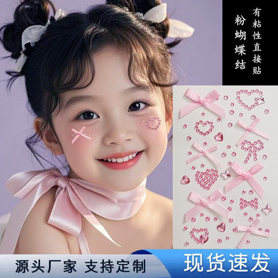 New Year Red Bow Rhinestone Sticker Face Knot Fans with Makeup Face Bride Eye Embellishment Decorative Sticker