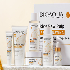 All-English Skincare Set BIOAOUA Rice Pulp Youthful Moisturizing Six-Piece Set for International Trade and Cross-Border Wholesale