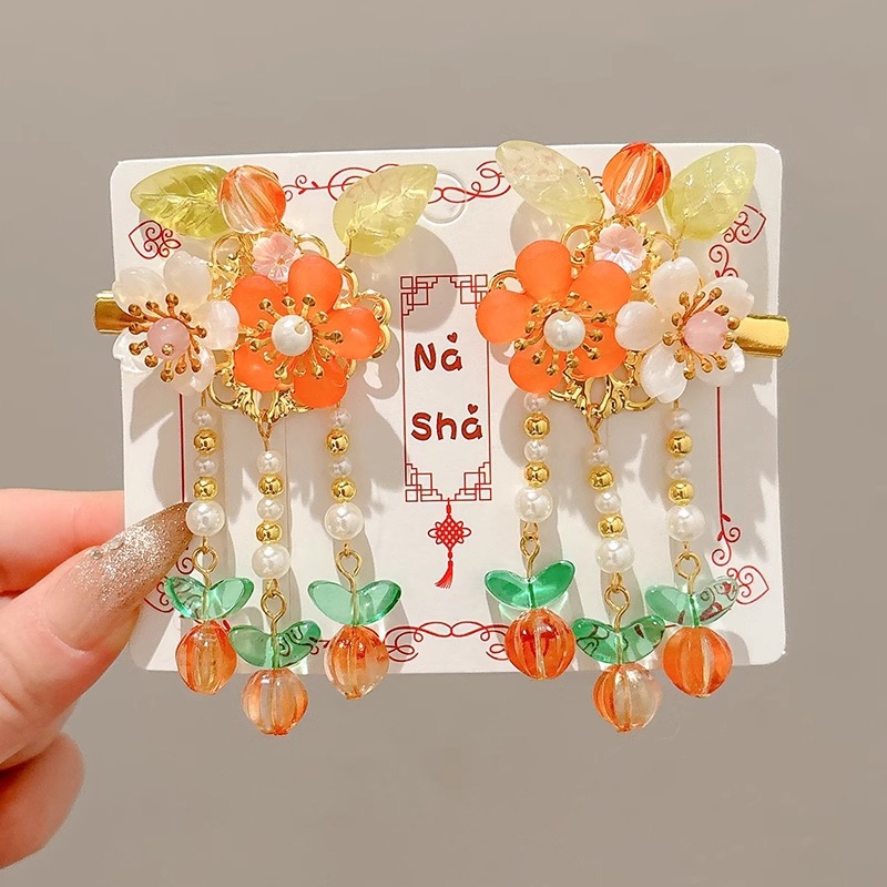 Niños flores de perlas para el cabello de mujeres estilo antiguo estilo Han toque de cabello de niña super inmortal estilo nacional tarjeta de cabello de niña pequeña para el cabello de clips