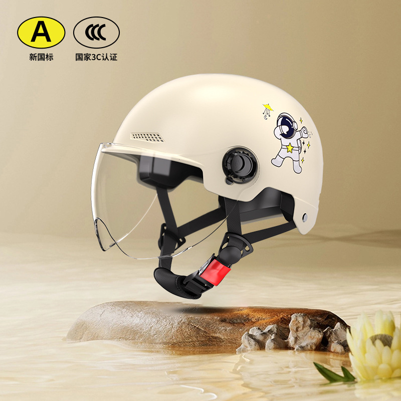 Motosiklet kaskı (dəbilqə) — Motuoche Half Helmet Men - 3c-certified-beige-astronaut-transparent-short-visor