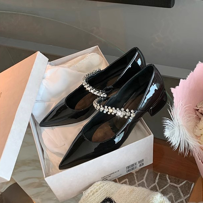 Grava Madre nuevo elegante pequeño punto brillante con un leopardo con un pequeño taón grueso zapatos para mujeres primavera
