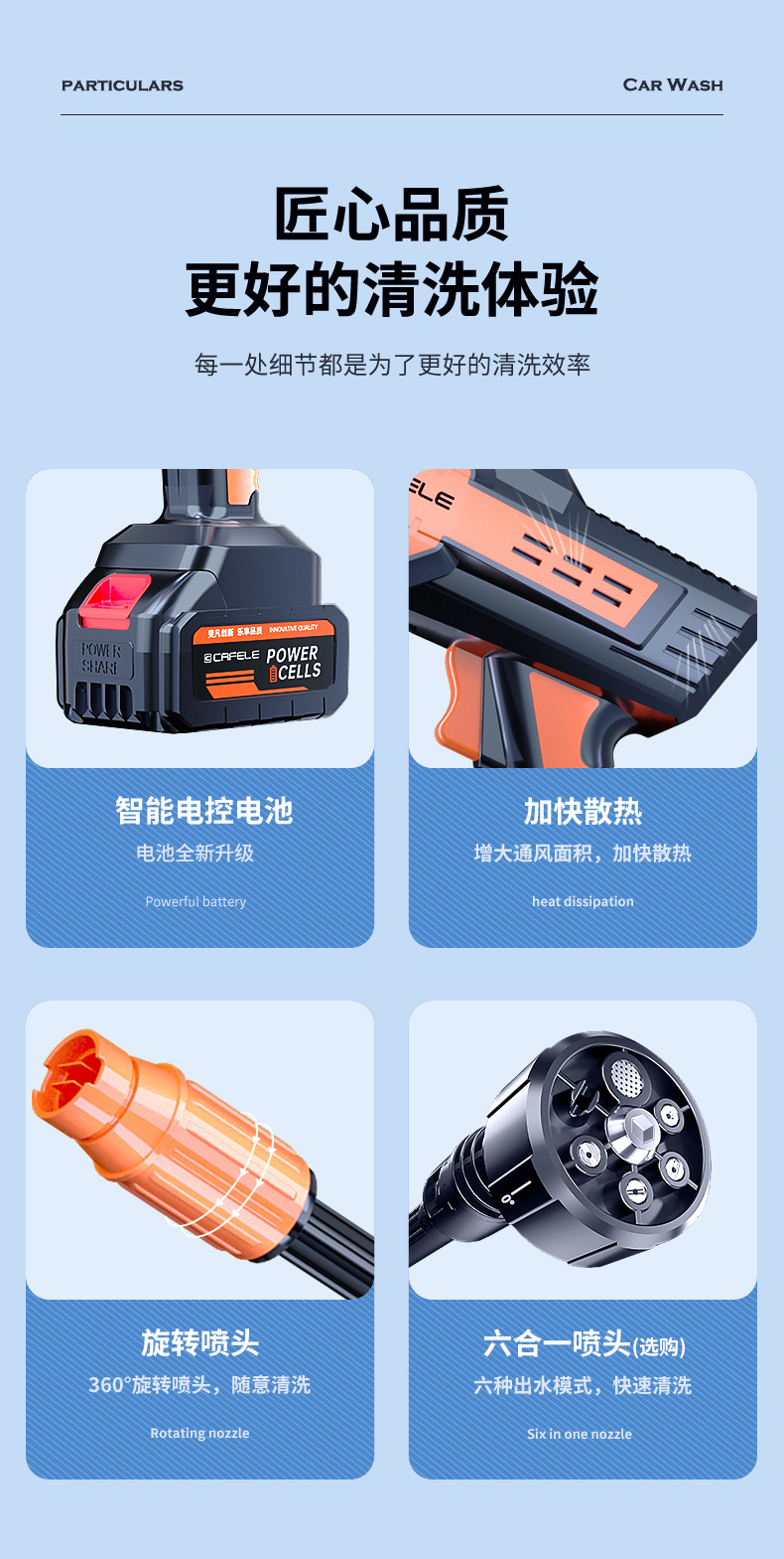 Kafeila Wireless High-Pressure Car Wash Water Gun Household Rechargeable Lithium Battery Car Wash Machine Multi-Functional Portable Car Wash Machine