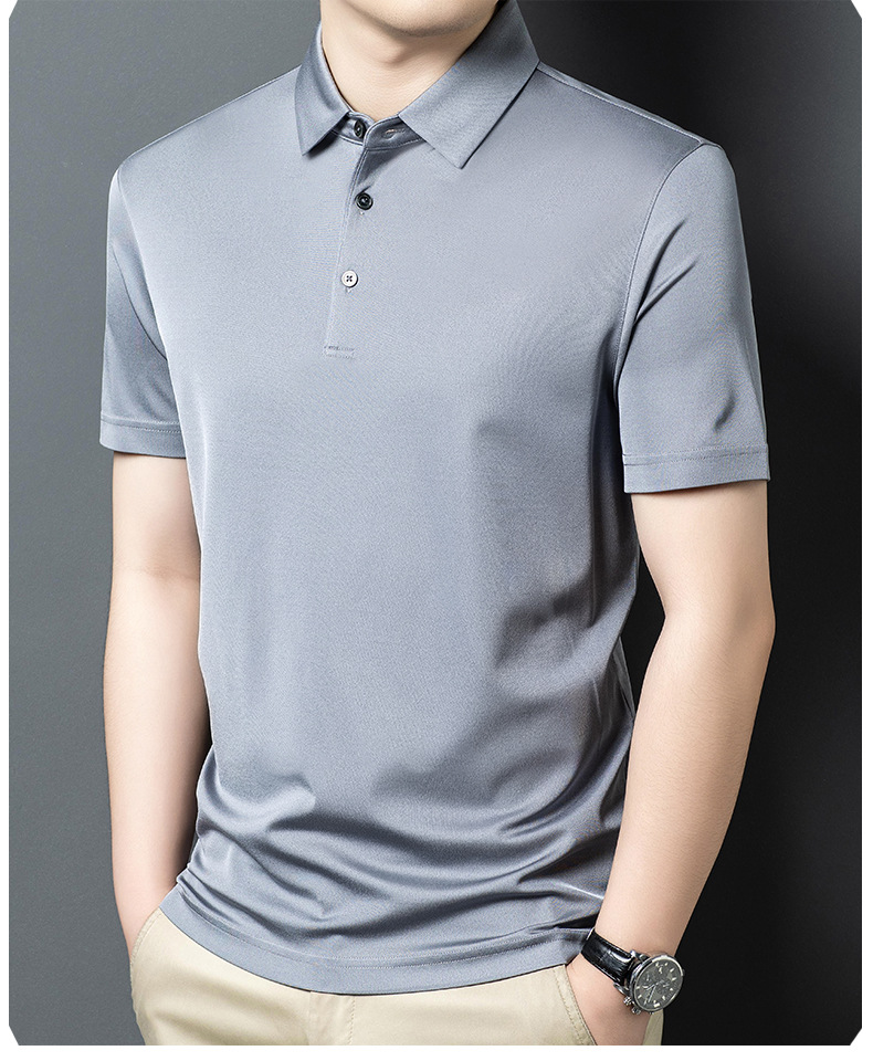 Áo polo nam tay ngắn lụa tơ tằm cổ bẻ mỏng nhẹ — Màu xanh dương JS1601077 chi tiết 11