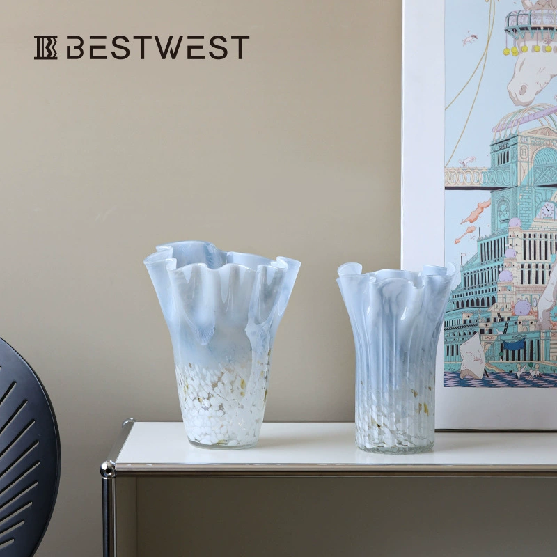 Bosi Home светло-голубой градиент волновой точки ручной работы гидропонная капуста стеклянная ваза для украшения дома