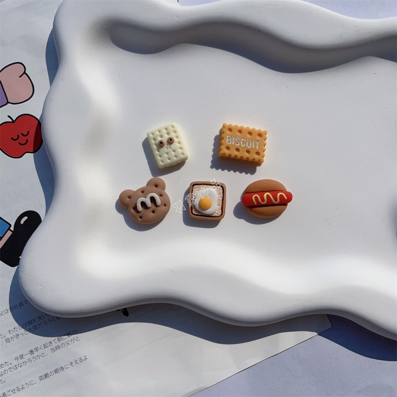 Cute Fried Egg, Fries, Biscuits, Bread, Realistic Food Toys, Resin Accessories, Crocs Shoes, Cream Glue Jewelry Accessories Wholesale