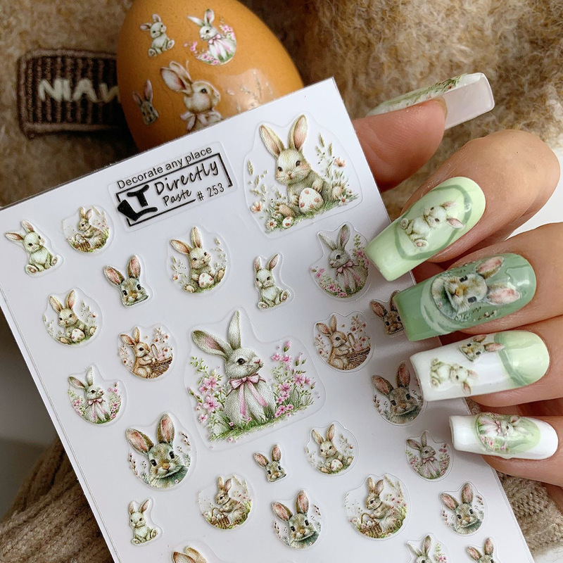 Cross-Border Easter Bunny Decorative Eggs and Nails Self-Adhesive Stickers Decals Nail Art Stickers Manufacturer # 253