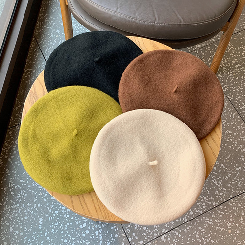 Korean version of ins versatile beret autumn and winter retro temperament literary painter hat solid color woolen beret hat for men and women