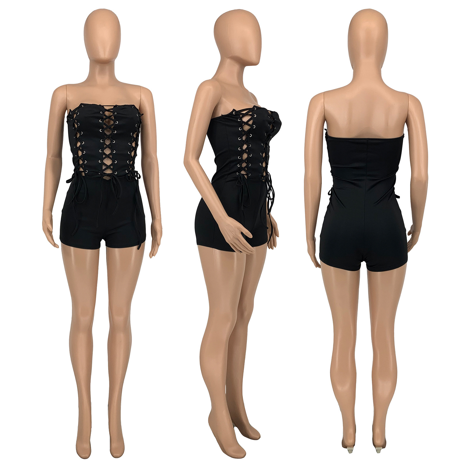Shorts Pants Length Polyester Fabric Type Mid Waist Waist Line Wholesale Women's Classic Style Solid Color Sleeveless Bodysuits