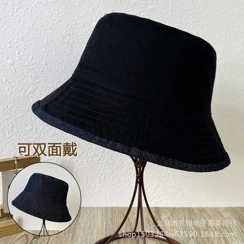 韩系时尚气质双面戴牛仔渔夫帽子女款2025新款复古高级感遮阳盆帽|undefined