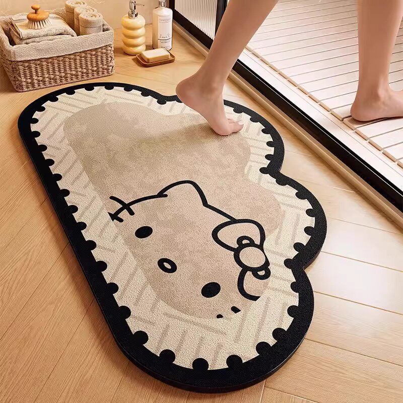 Diatom Mud Simple Cat-Themed Bathroom Absorbent Quick-Dry Floor Mat, Dirt-Resistant Entrance Mat, Easy-Care Non-Slip Room Mat