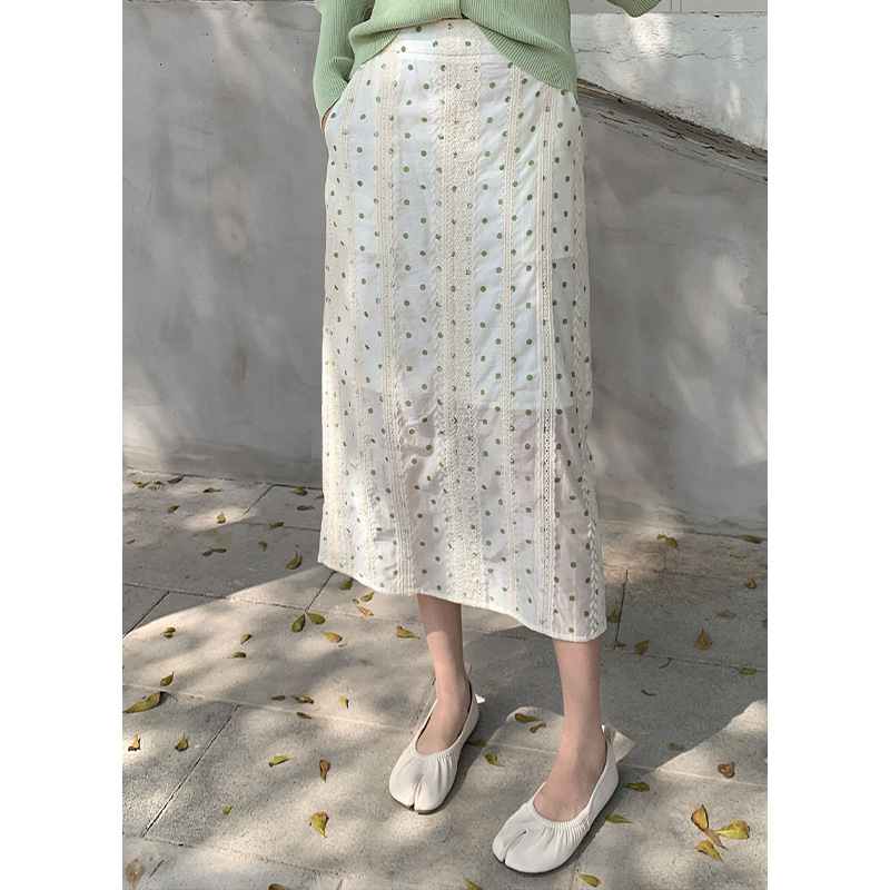 [No Returns or Exchanges] Polka Dot Design A-Line Skirt for Women, Mid-Length, Korean Style, Slimming Skirt 047