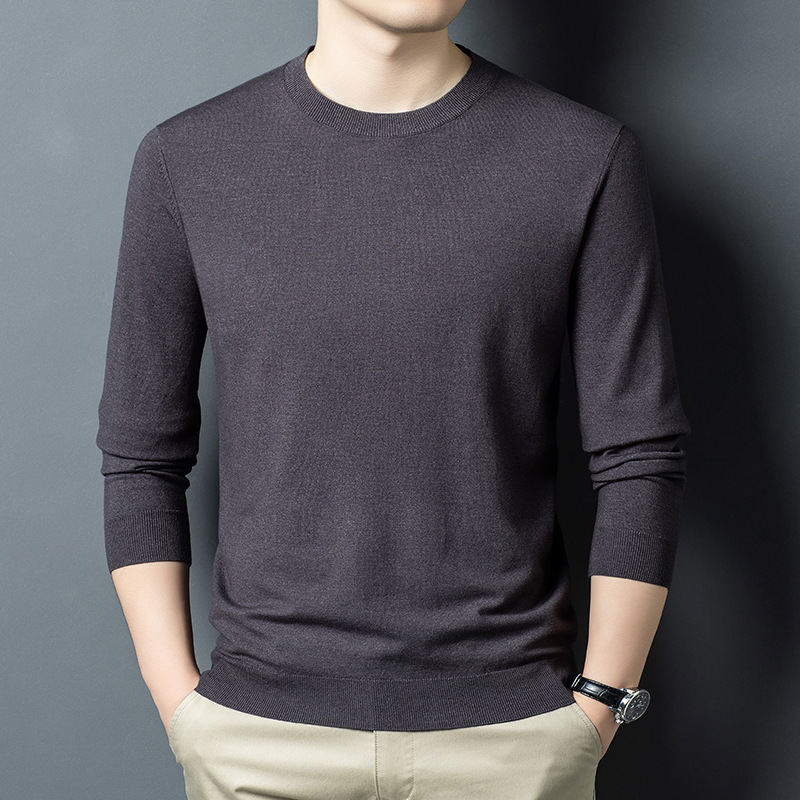 Spring and Autum Men's Long-Sleeved T-Shirts, Middle-Aged Casual Dad's Bottoming Shirts, Fashionable Boutique Men's Classy Wool T-Shirts