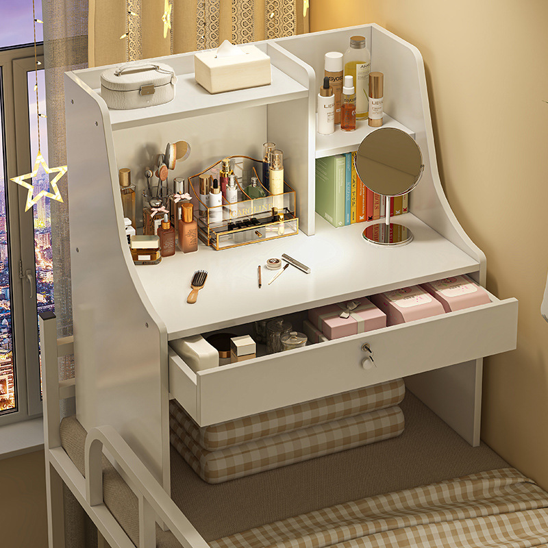 Bedside computer desk, suitable for college dorms, with a suspended corner design for upper and lower bunks, a simple storage shelf, and an integrated desk