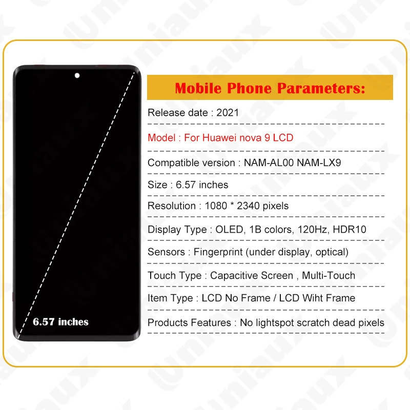 Подходит для Huawei Nova 9 — оригинальный сборный экран LCD, внутренний и внешний интегрированный дисплей