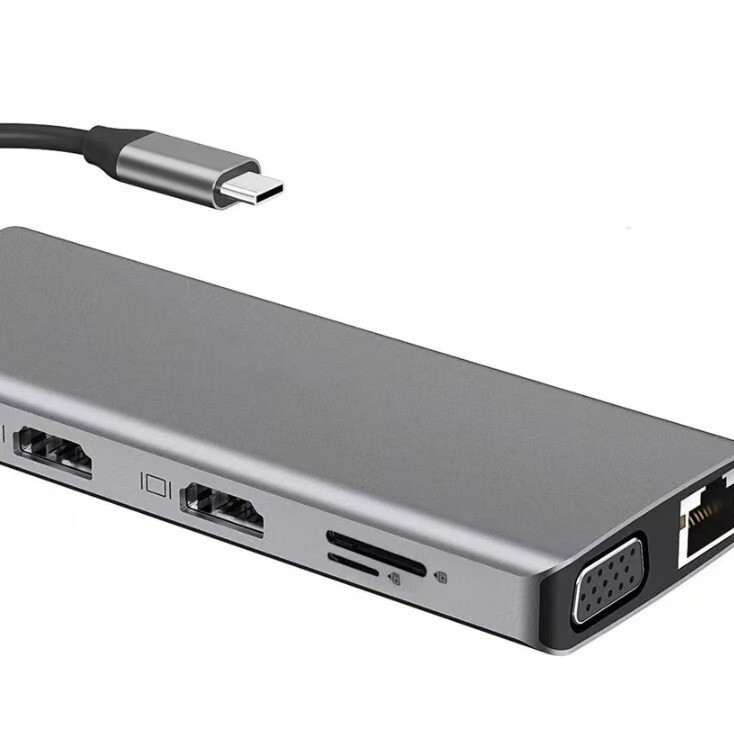 Cross-Border Exclusive Type-C Dual HDMI Docking Station 12in1 Gigabit Network Card Multi-Screen Display 4K Docking Station